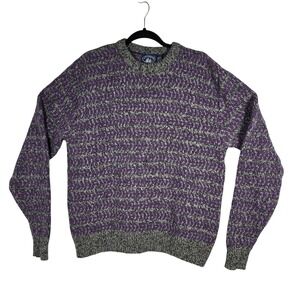 Boathouse Row Mens XL Wool Blend‎ Birdseye Knit Sweater Purple Grey Made in USA